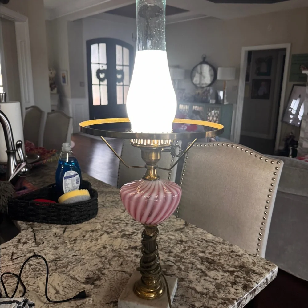 Fenton Pink and Gold Swirl Lamp - Picture 2 of 7